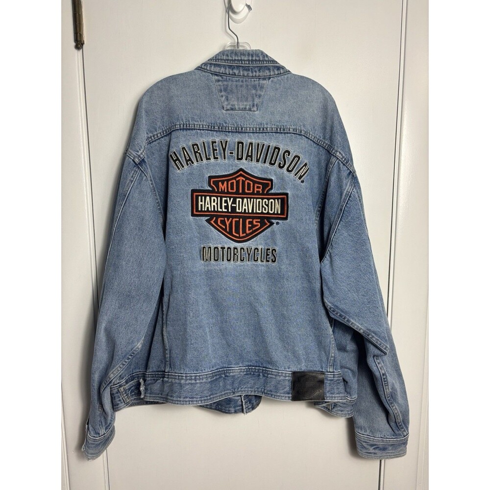 Vintage Harley Davidson Motorcycle Denim Jean Biker Jacket Men's 5XL Logo Patch
